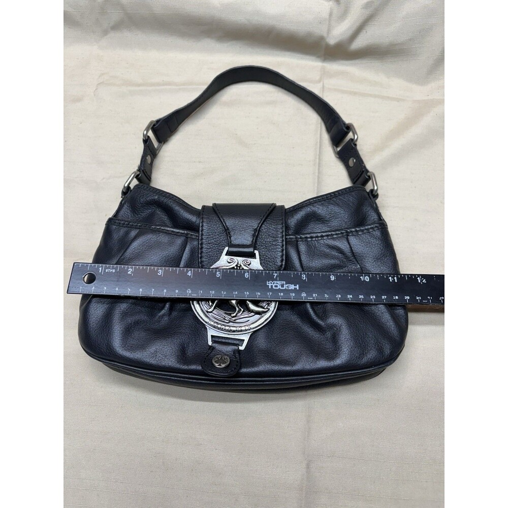 Vintage Y2K Emma Fox Black Leather Shoulder Bag Silver Fox Logo Floral Lining - Picture 13 of 14